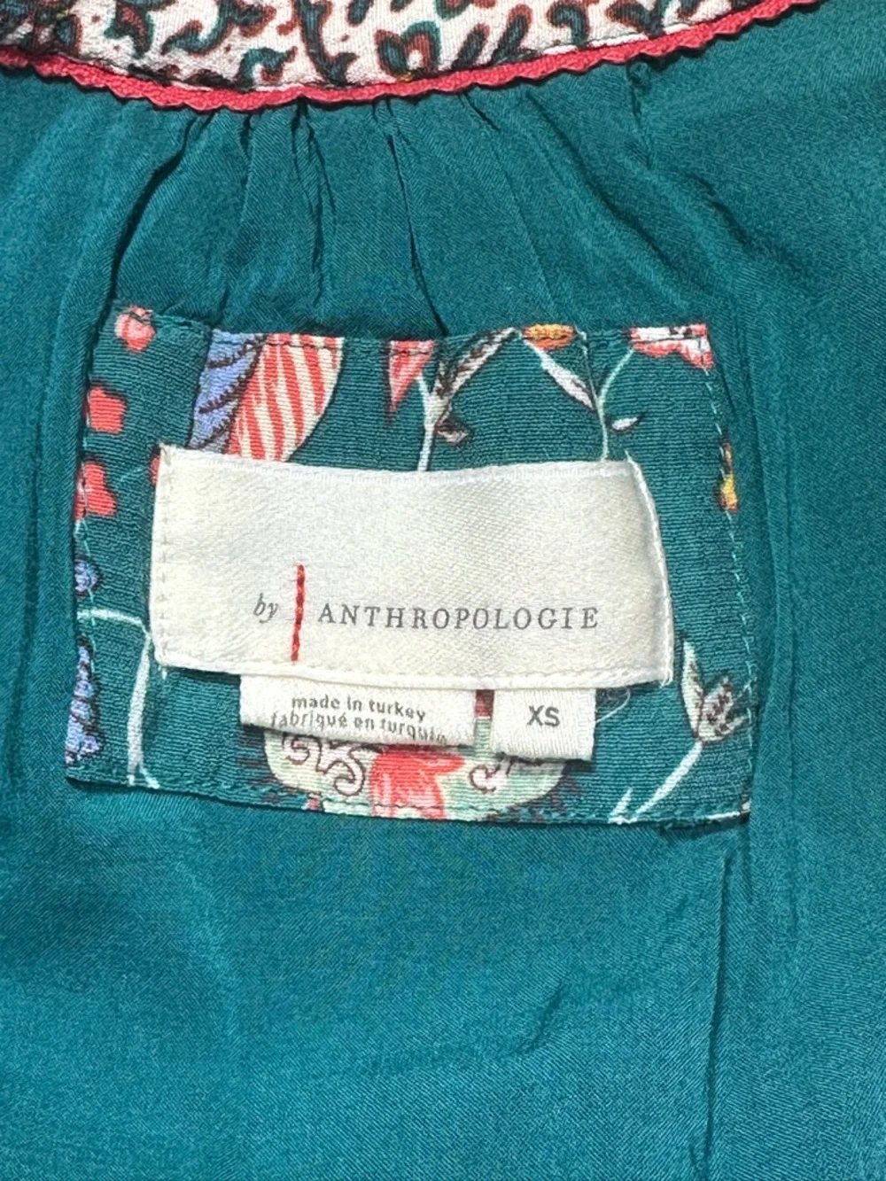 Anthropologie Floral Teal V-Neck Short Sleeve Women's Summer Mini Dress size XS - Picture 6 of 7